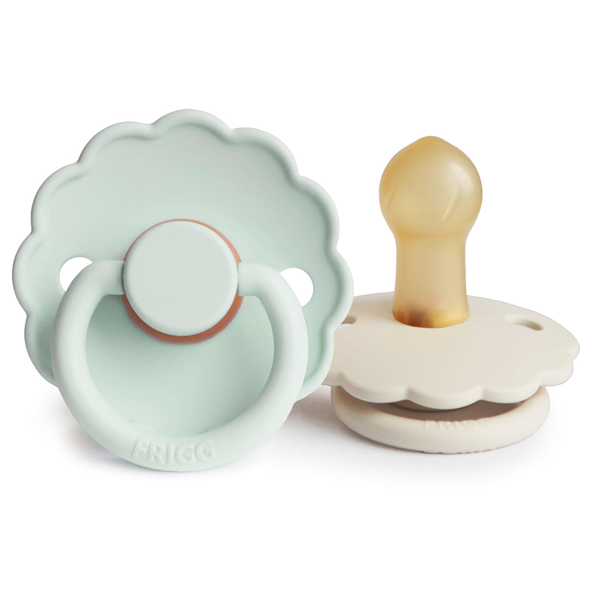 FRIGG Daisy Night Natural Rubber Baby Pacifier | Made in Denmark | BPA-Free (Blush/Cream, 6-18 Months) 2-Pack