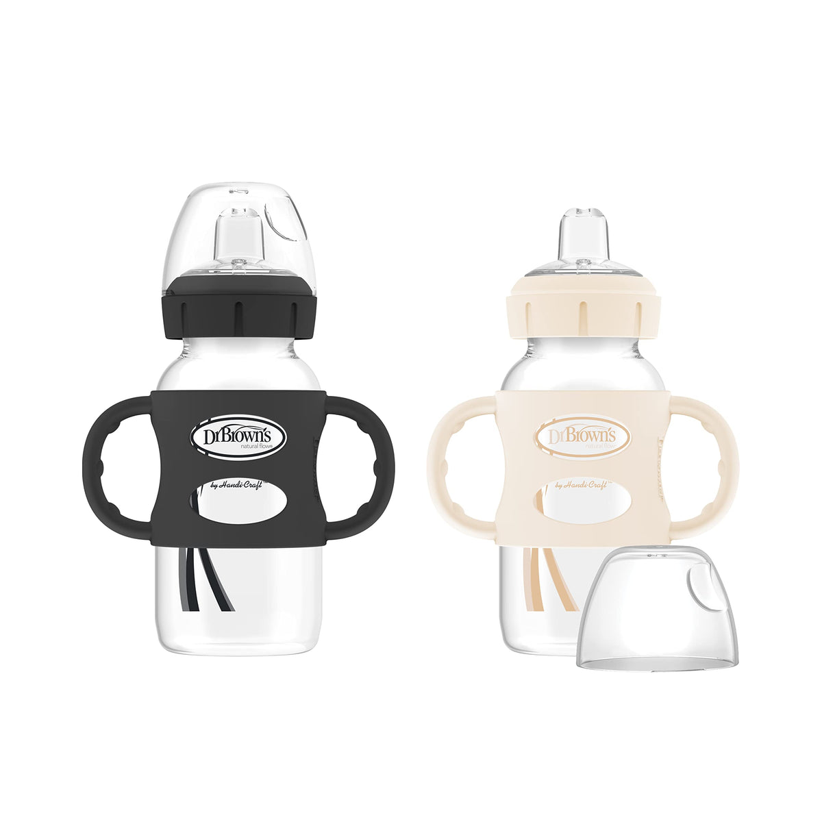 Dr. Brown's Wide-Neck Sippy Spout Bottle with Handles, Pink & Ecru, 2-Pack