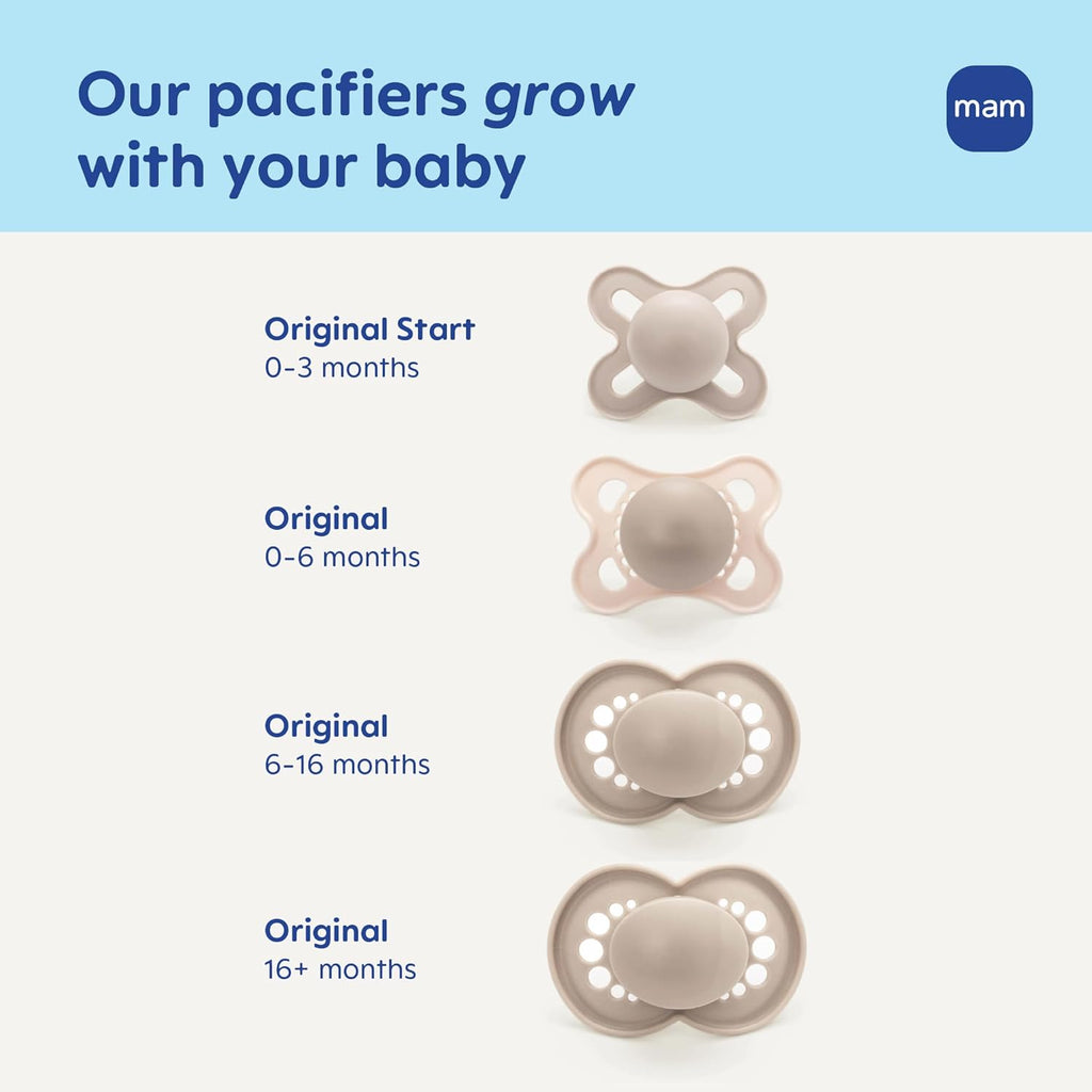 MAM Original Start Baby Pacifiers 0-3 Mths Skin Soft Silicone, 4 Pack