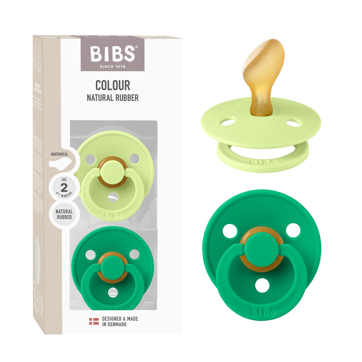 BIBS Pacifiers - Set of 2 | Colour Pacifier with Anatomical Nipple | BPA-Free Natural Rubber | Made in Denmark | Ivory/Blush, 0-6 Months