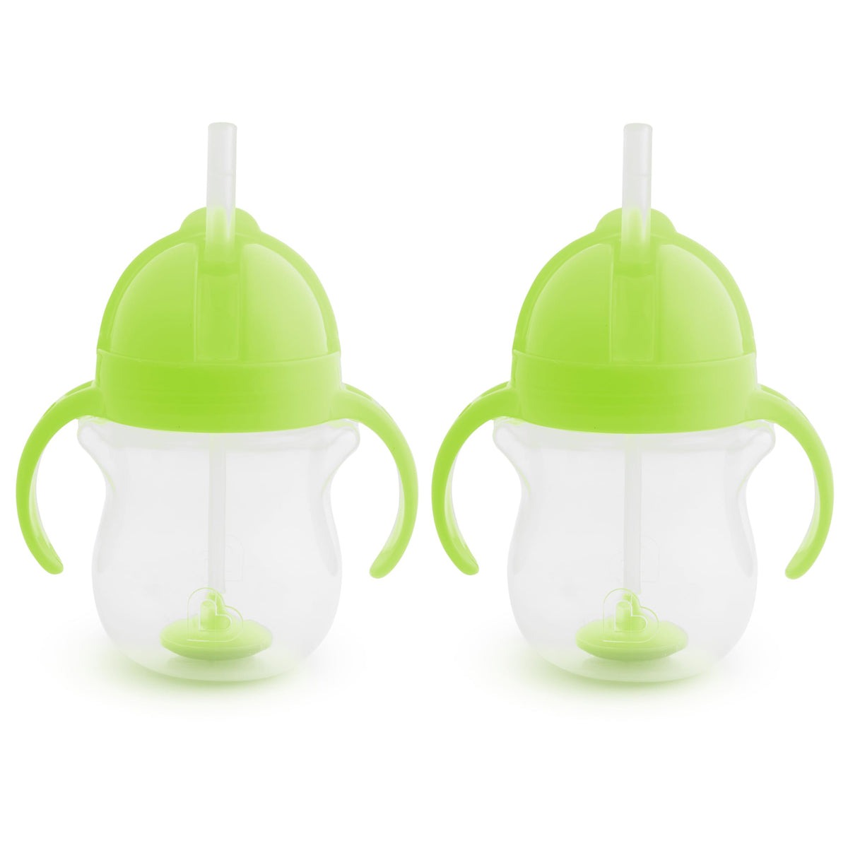 Munchkin Any Angle Sippy Cups for Toddlers, Spill Proof Weighted Straw Cup with Transition Handles for Babies 6 Months and Up, 2 Pack, Blue/Green