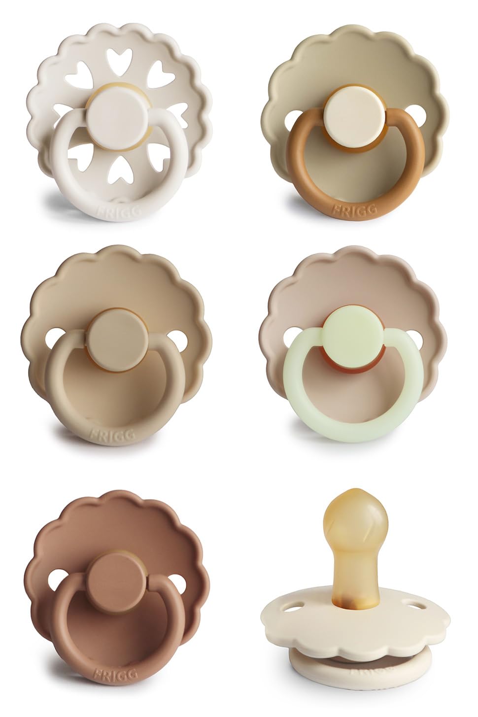 FRIGG Daisy Night Natural Rubber Baby Pacifier | Made in Denmark | BPA-Free (Blush/Cream, 6-18 Months) 2-Pack