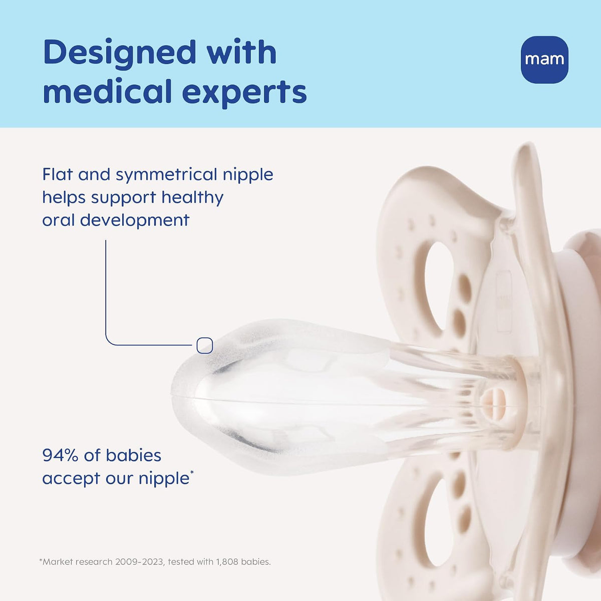 MAM Original Baby Pacifier 0-6 Mths, Skin Soft Silicone Nipple, 4 Pack