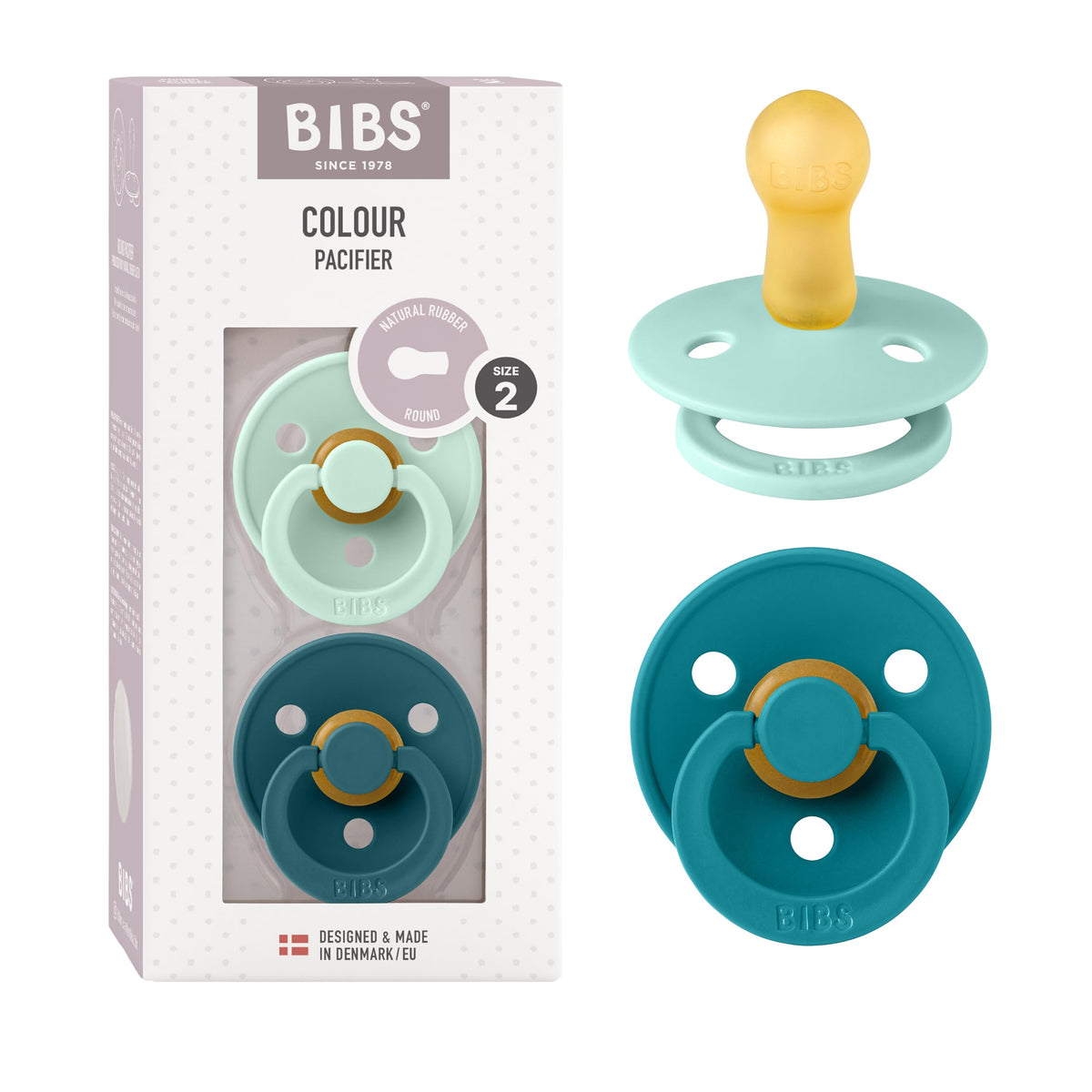 BIBS Pacifiers Colour Collection | Natural Rubber Baby Pacifier | Set of 2 BPA-Free Soothers | Made in Denmark | 0+ Months (Pack of 2) | Blush/Ivory