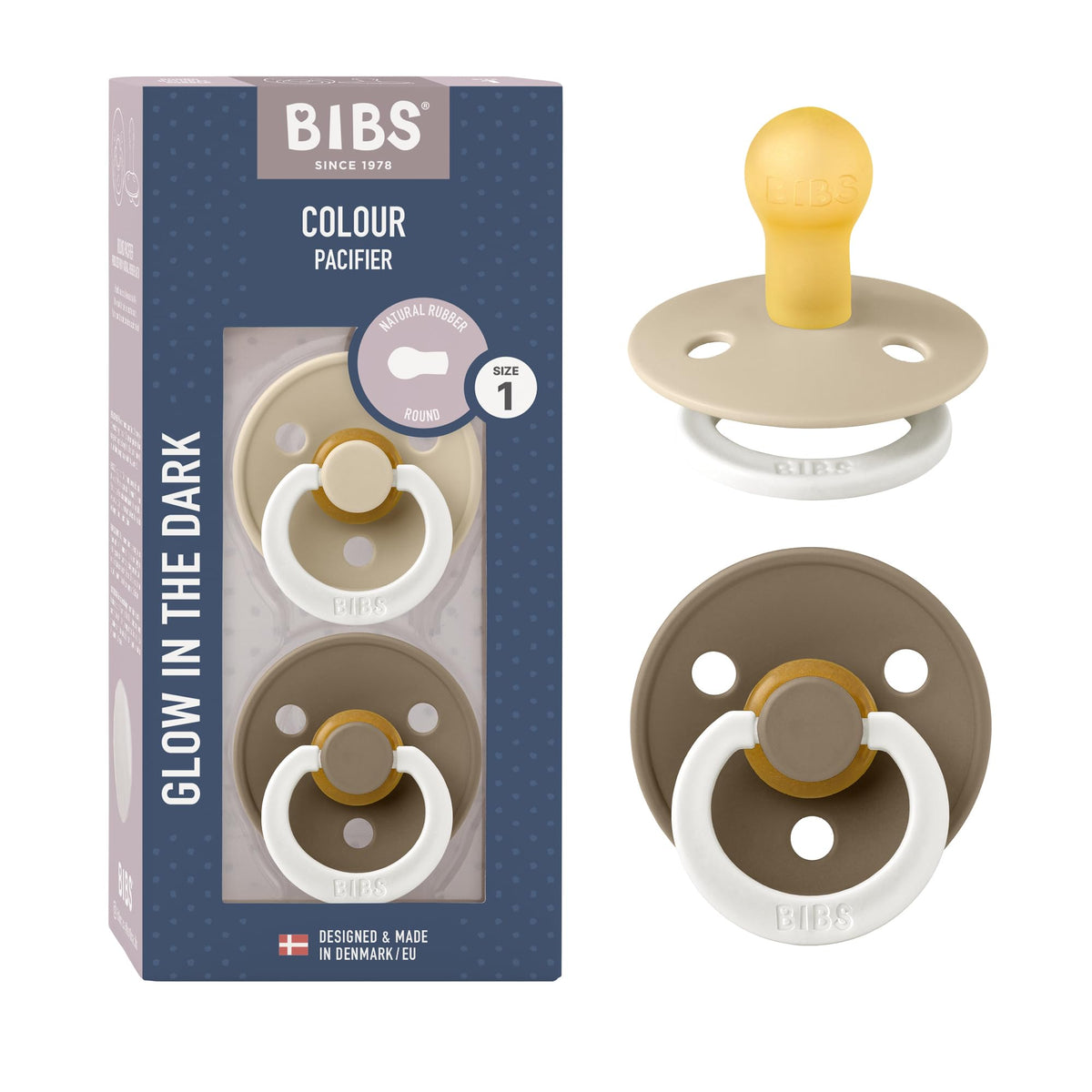 BIBS Pacifiers Colour Collection | Natural Rubber Baby Pacifier | Set of 2 BPA-Free Soothers | Made in Denmark | 0+ Months (Pack of 2) | Blush/Ivory