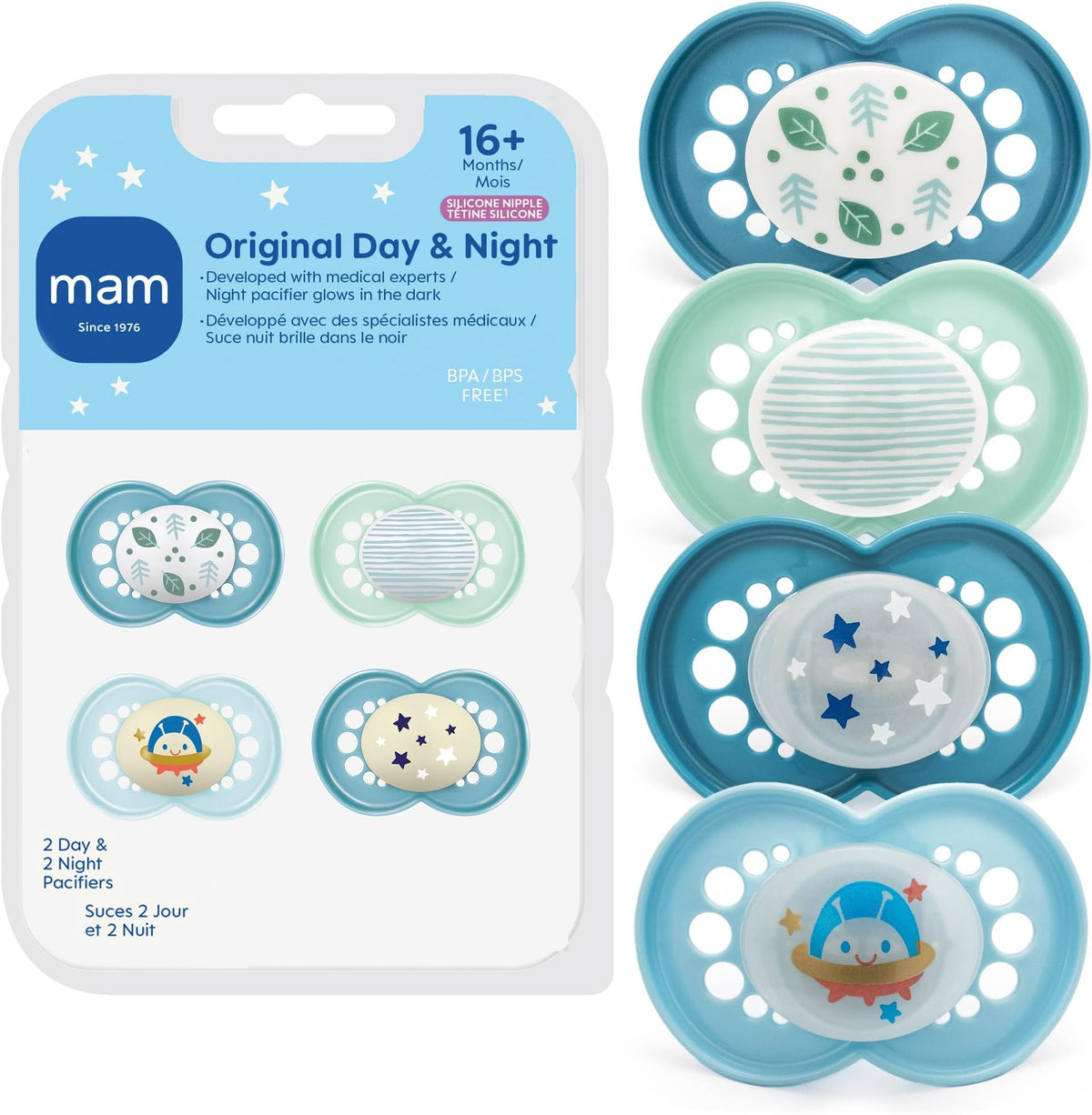 MAM Original Baby Pacifiers 16+ Months, Glows in The Dark, 4 Pack