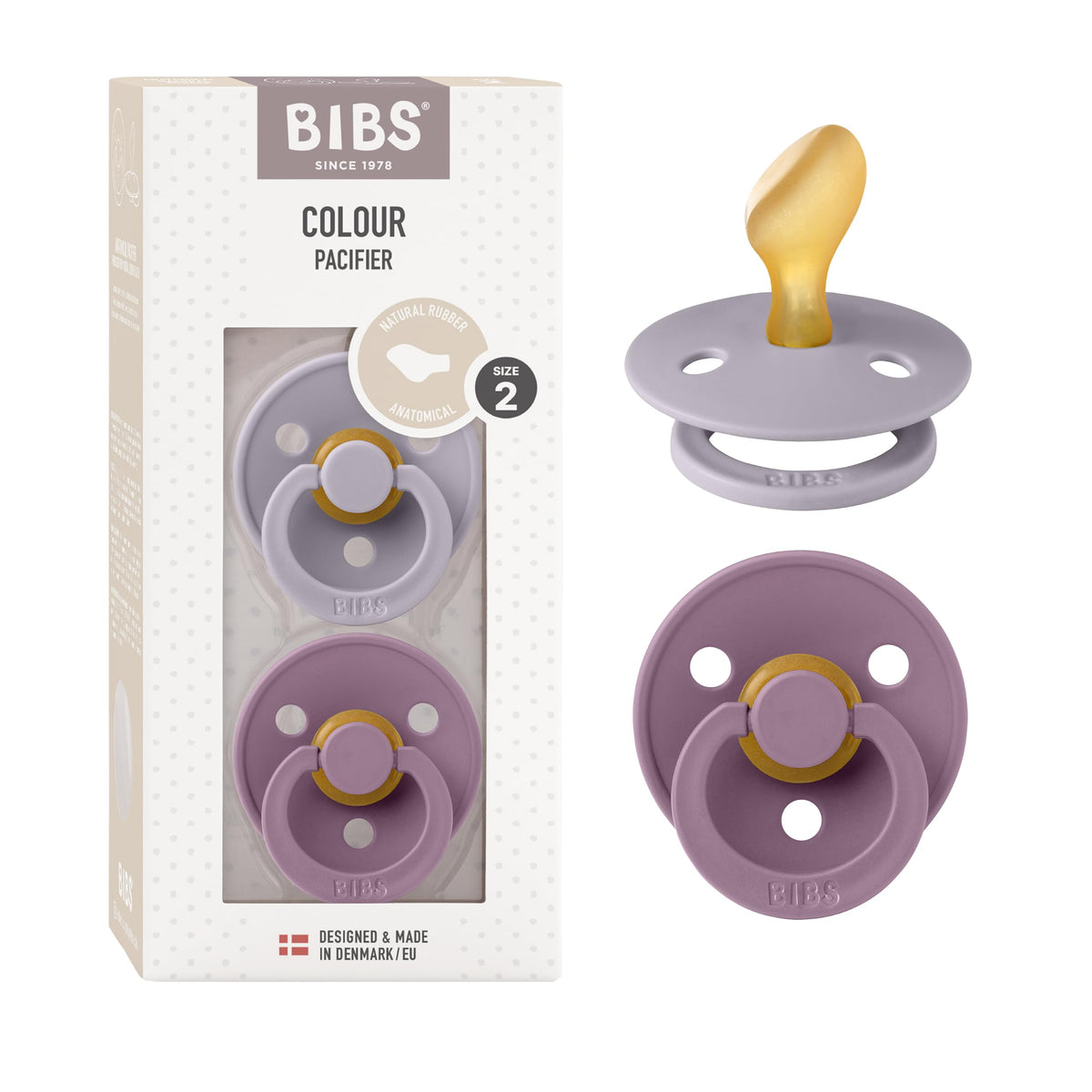 BIBS Pacifiers - Set of 2 | Colour Pacifier with Anatomical Nipple | BPA-Free Natural Rubber | Made in Denmark | Ivory/Blush, 0-6 Months