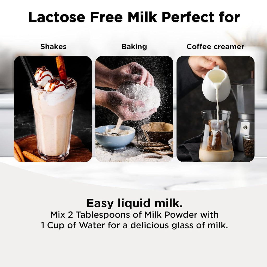 Healthier Comforts Lactose Free Skim Milk Powder | High Protein, Fat Free, Non-GMO, rBST Hormone Free, Kosher, Gluten Free, No Fillers | Baking, Coffee Creamer, Shakes| Makes 14 cups (7 oz) (7 oz)