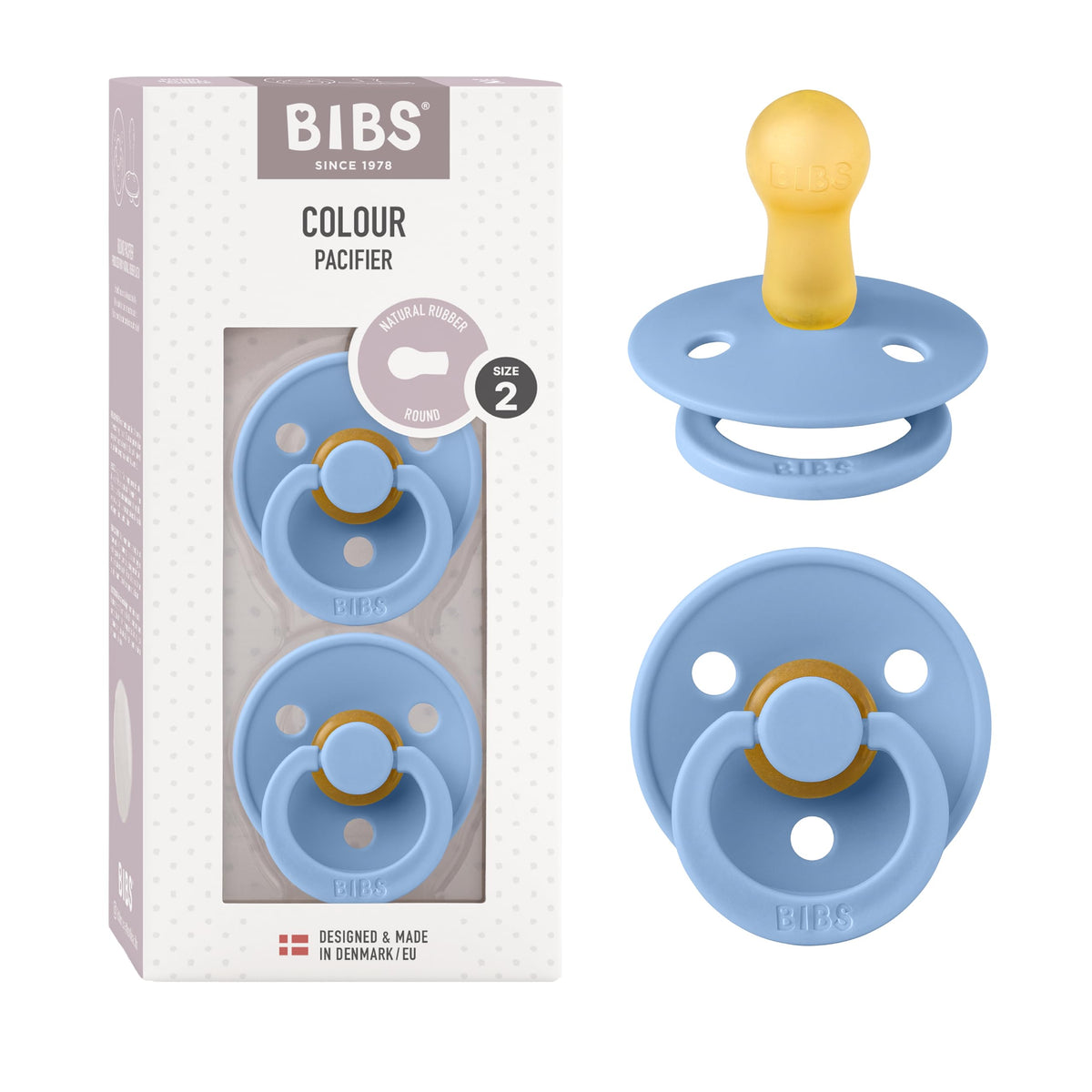 BIBS Pacifiers Colour Collection | Natural Rubber Baby Pacifier | Set of 2 BPA-Free Soothers | Made in Denmark | 0+ Months (Pack of 2) | Blush/Ivory