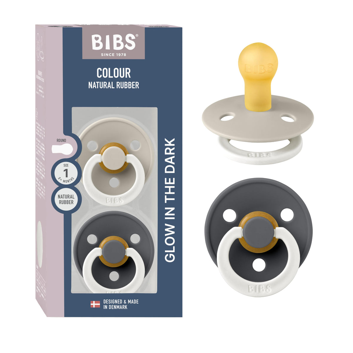 BIBS Pacifiers Colour Collection | Natural Rubber Baby Pacifier | Set of 2 BPA-Free Soothers | Made in Denmark | 0+ Months (Pack of 2) | Blush/Ivory