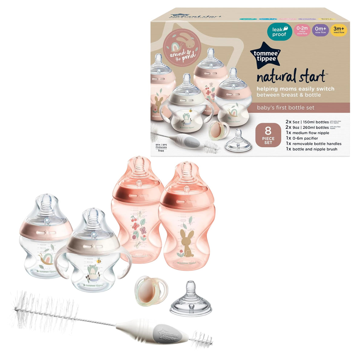 Tommee Tippee Natural Start Baby Bottle Set, Breast-Like Nipples, 0m+