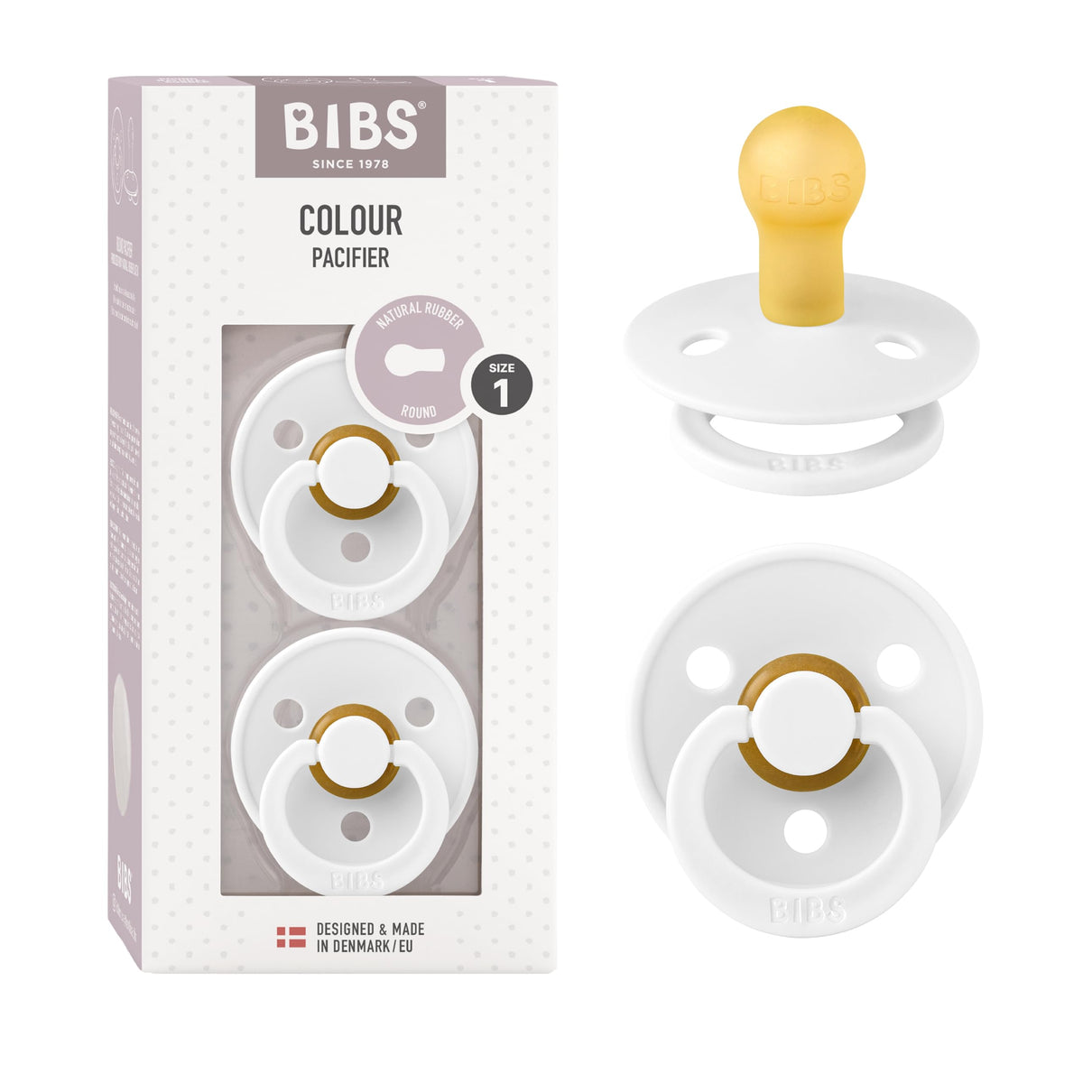 BIBS Pacifiers Colour Collection | Natural Rubber Baby Pacifier | Round Nipple | Set of 2 BPA-Free Soothers | Made in Denmark | 0+ Months (Pack of 2) | Sage/Ivory