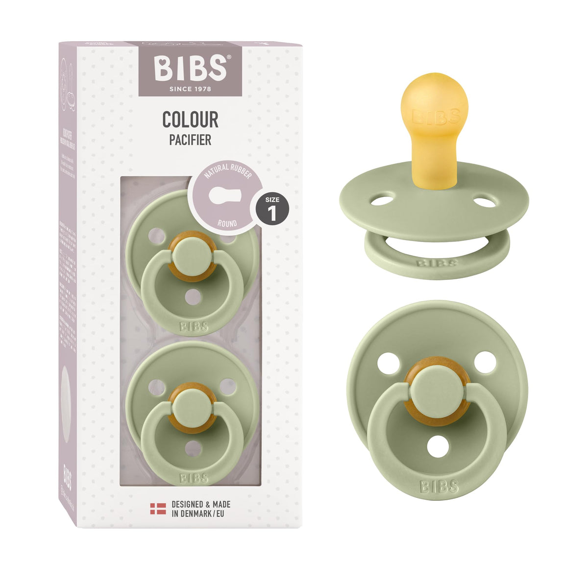 BIBS Pacifiers Colour Collection | Natural Rubber Baby Pacifier | Set of 2 BPA-Free Soothers | Made in Denmark | 0+ Months (Pack of 2) | Blush/Ivory