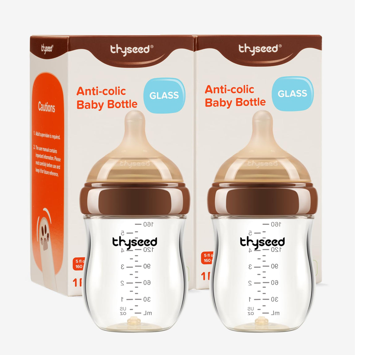 Thyseed Anti-Colic Glass Baby Bottle for Breastfed Infants, Natural Feeding, Breast-Like Newborn Medium Fast Flow Nipple (3m+), 8 oz, 1 Pack
