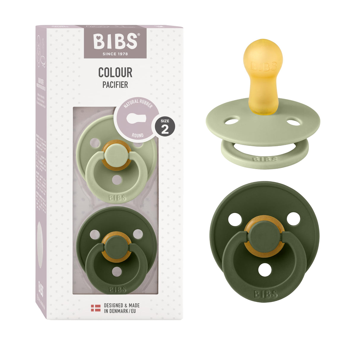 BIBS Pacifiers Colour Collection | Natural Rubber Baby Pacifier | Set of 2 BPA-Free Soothers | Made in Denmark | 0+ Months (Pack of 2) | Blush/Ivory