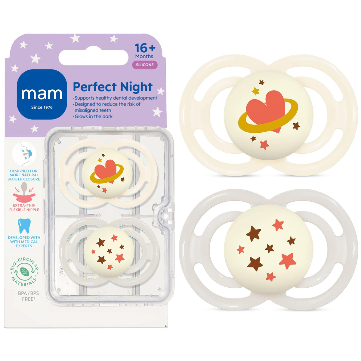 MAM Perfect Baby Premium Pacifier 16+ Months, Extra Thin Nipple, 2 Pack
