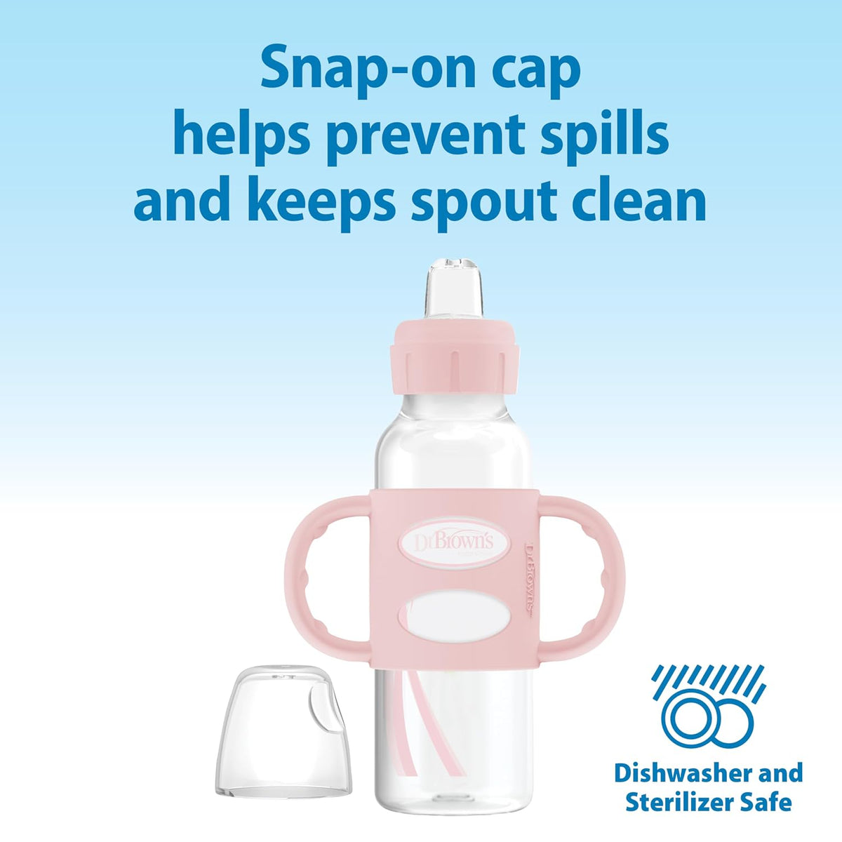 Dr. Brown's Narrow Sippy Spout Bottle with Handles, Pink & Ecru, 2-Pack