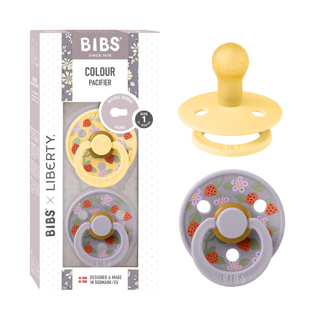 BIBS x Liberty Colour Pacifier, 0-6 Months, 2-Pack, Round, Capel Dusty Blue