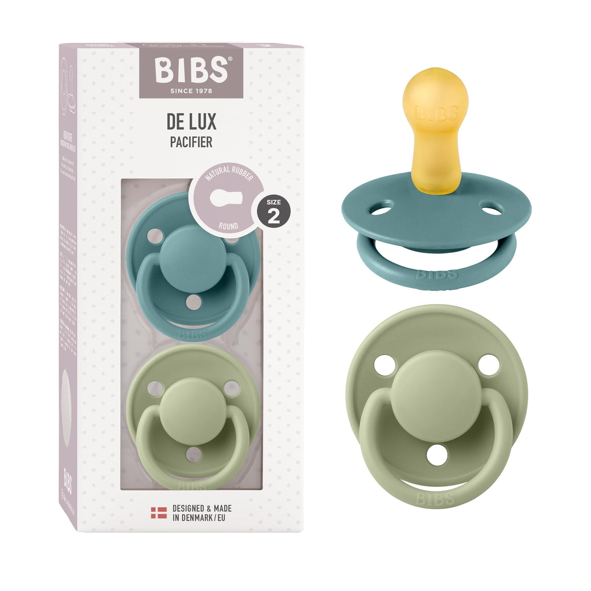 BIBS Pacifiers - De Lux Collection | BPA-Free Baby Pacifier | Made in Denmark | Set of 2 Ivory/Blush Color Premium Soothers | Size 6-18 Months