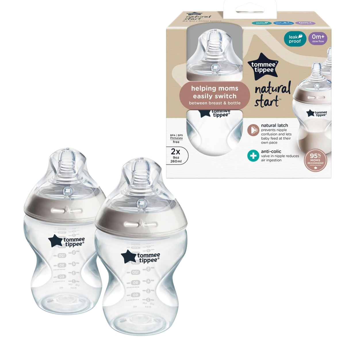 Tommee Tippee Natural Start Baby Bottles, Anti-Colic, 0m+, 9oz