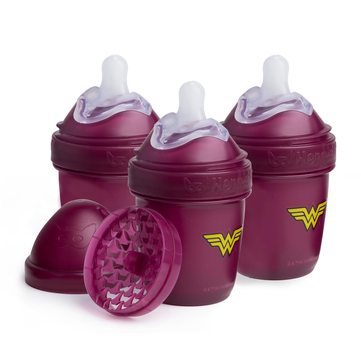 Herobility Anti-Colic Baby Bottles 8.5 fl oz/240ml - Pack of 3 Plastic Baby Bottles, Fast Flow Plastic Bottles, Breast-Shaped Teat for Breastfed Babies, Small Baby Bottles, Swedish Design, Batman