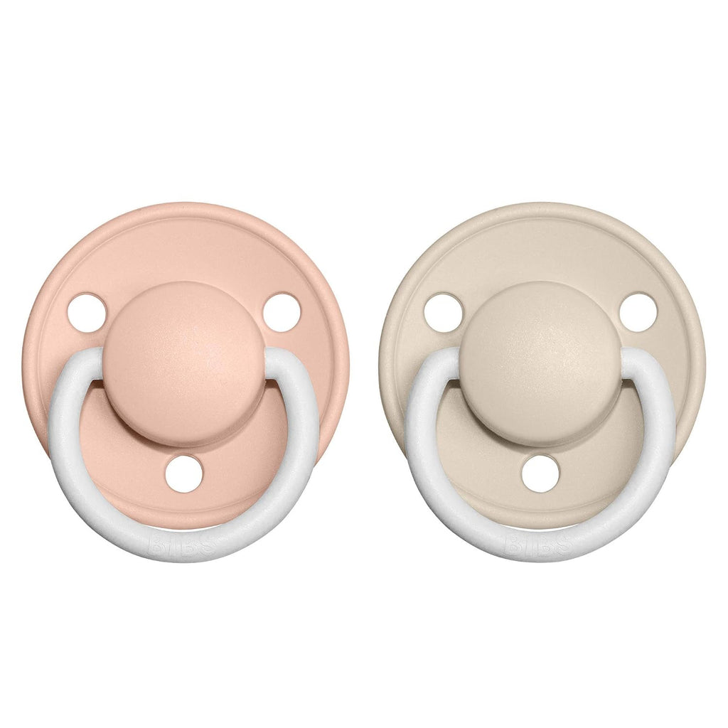 BIBS Pacifiers - De Lux Collection | BPA-Free Round Nipple | Silicone | Made in Denmark | Set of 2 Blush Night/Vanilla Night Color Premium Soothers | Size One Size