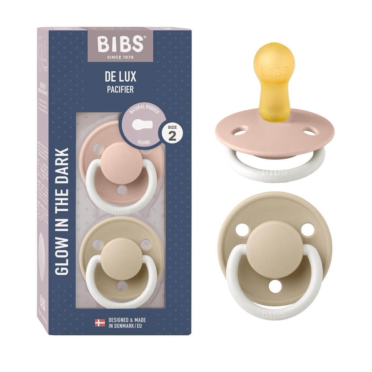 BIBS Pacifiers - De Lux Collection | BPA-Free Baby Pacifier | Made in Denmark | Set of 2 Ivory/Blush Color Premium Soothers | Size 6-18 Months