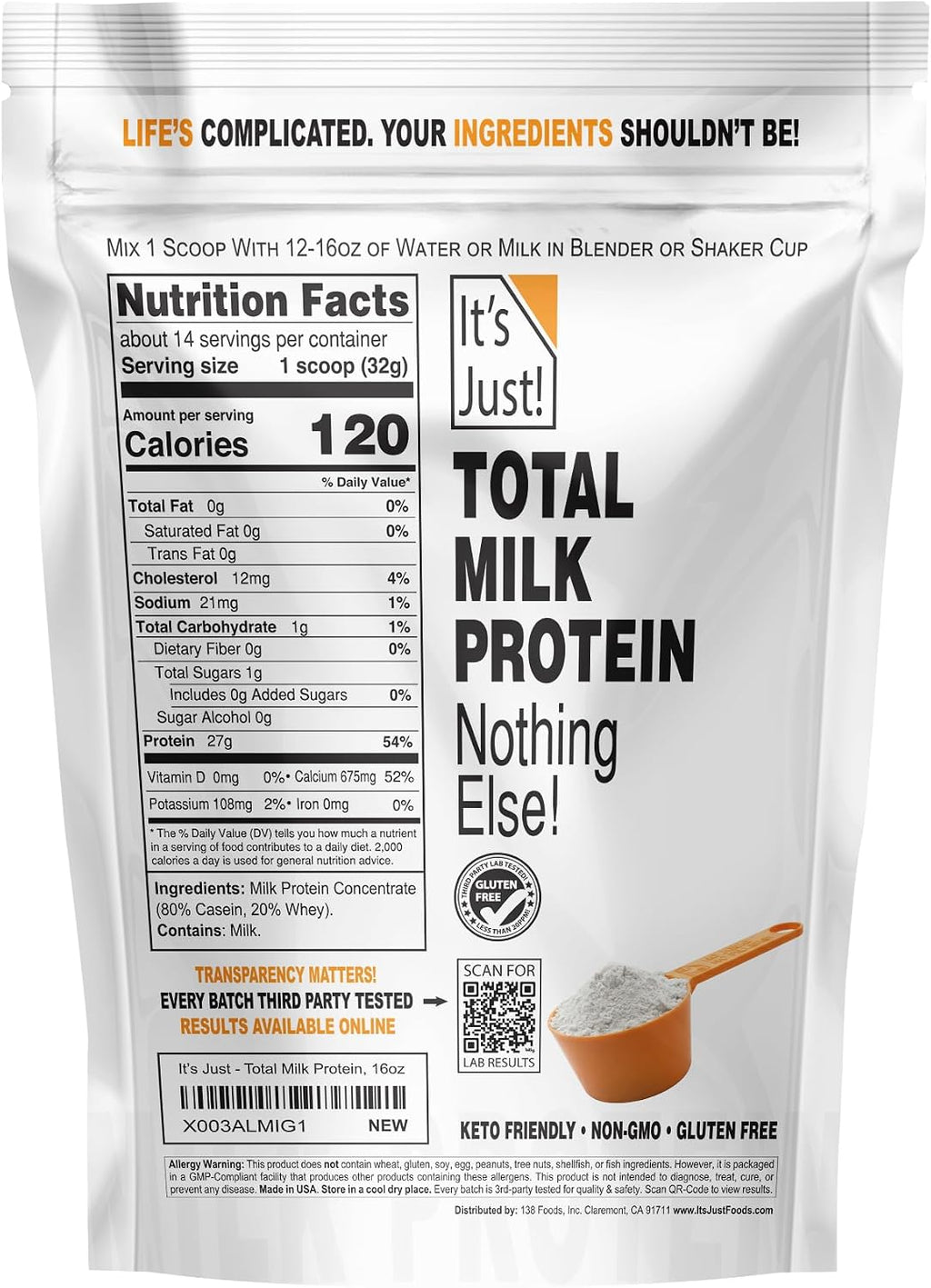 It's Just! - Total Milk Protein Concentrate Powder, 16oz, Unflavored