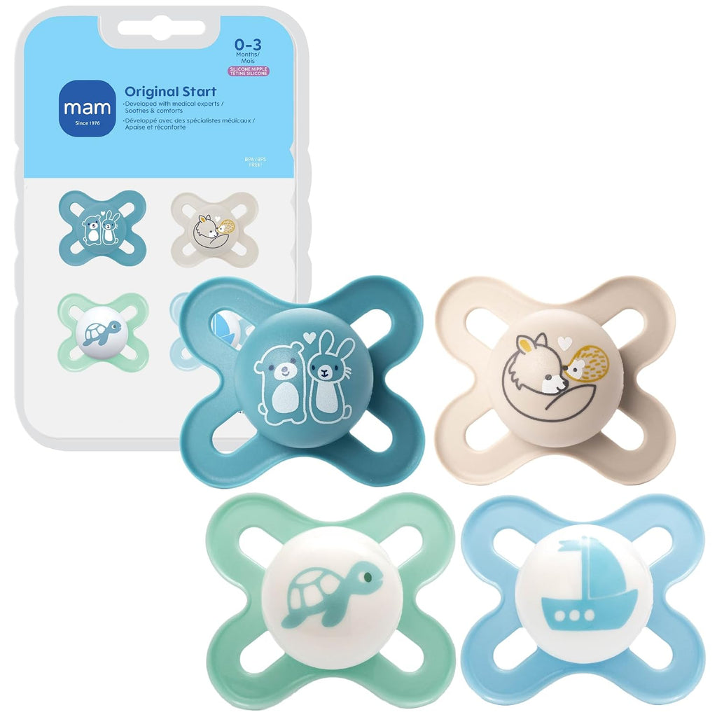 MAM Original Start Baby Pacifiers 0-3 Mths Skin Soft Silicone, 4 Pack