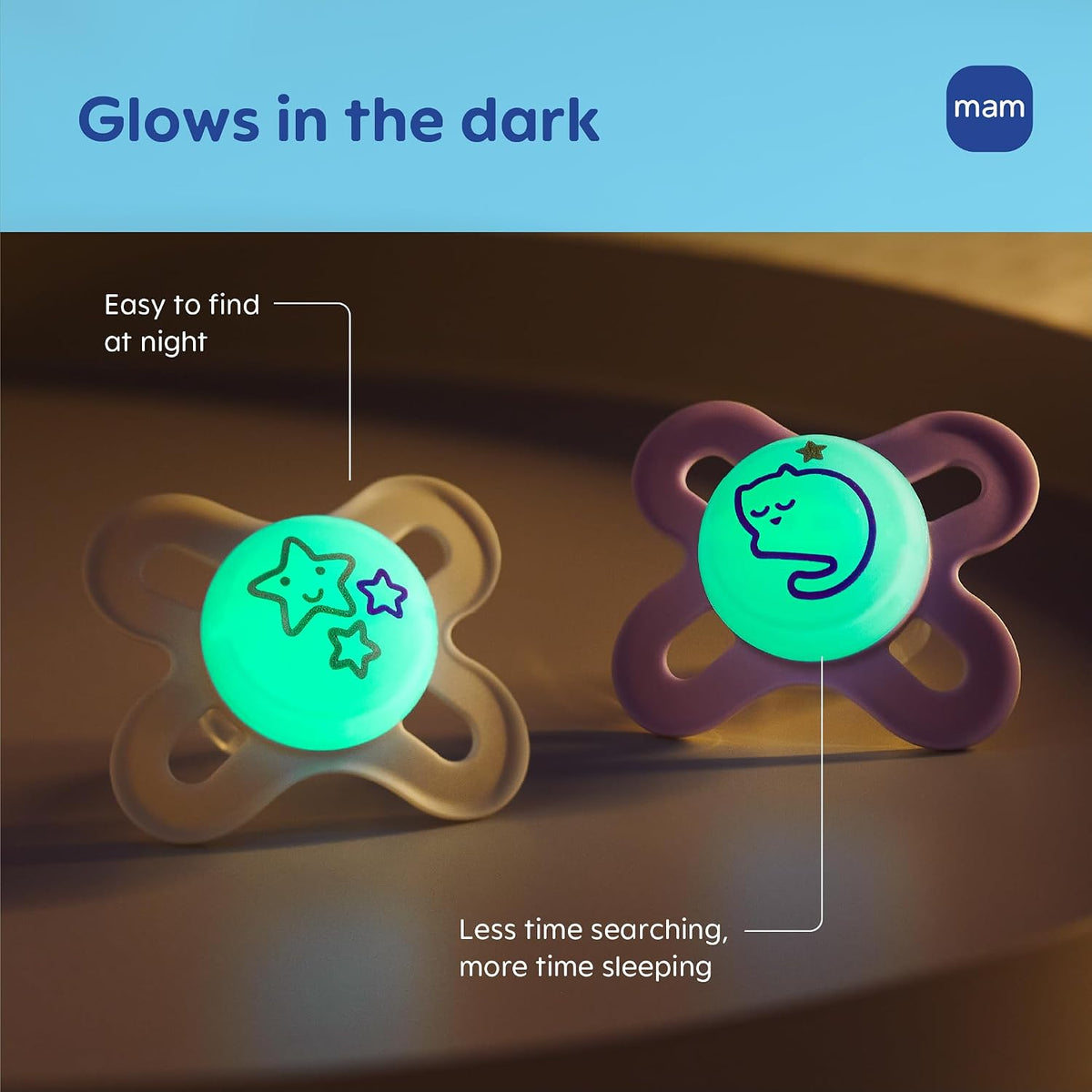 MAM Original Start Baby Pacifiers 0-3 Months, Glow in The Dark, 4 Pack