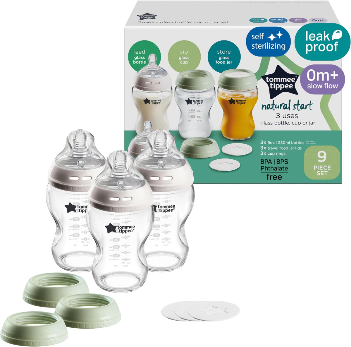 Tommee Tippee Natural Start Glass Baby Bottles, 0m+, 9oz