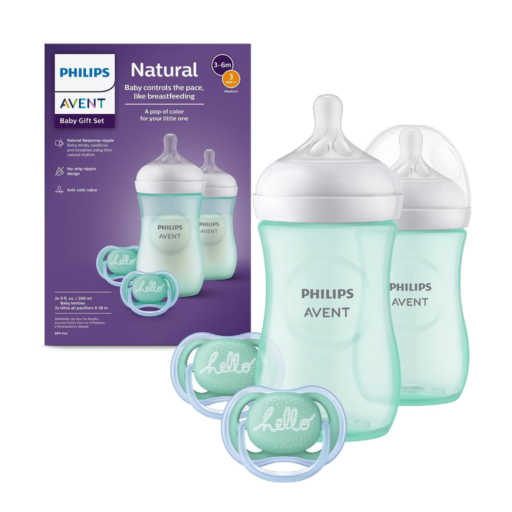 Philips Avent Natural Baby Bottle Gift Set, Teal, BPA-Free, 9 oz, 2-Pack