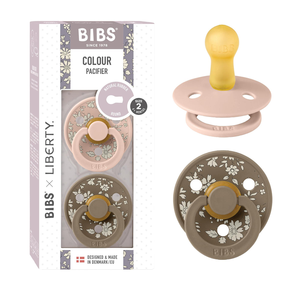 BIBS x Liberty Colour Pacifier, 0-6 Months, 2-Pack, Round, Capel Dusty Blue