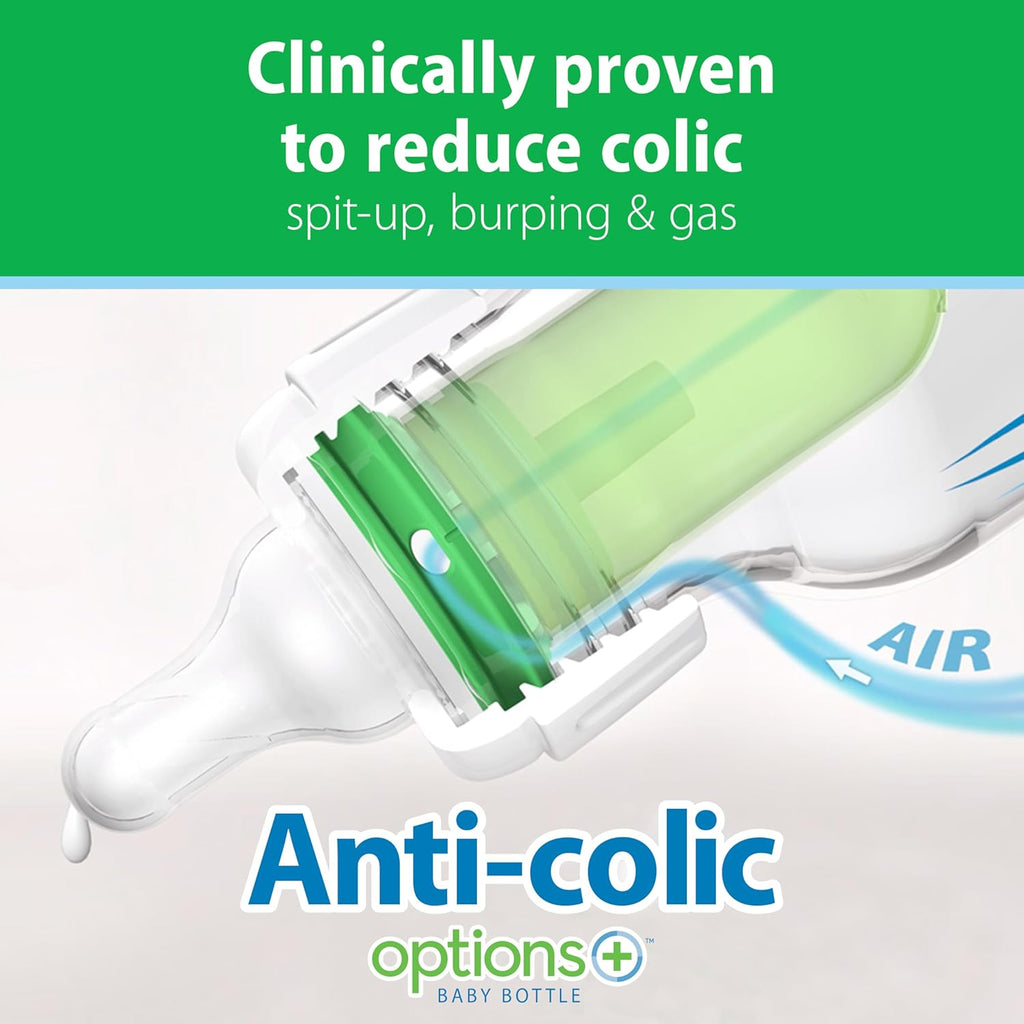 Dr. Brown's Anti-Colic Options+ Narrow Glass Baby Bottle, 8 oz, 4-Pack