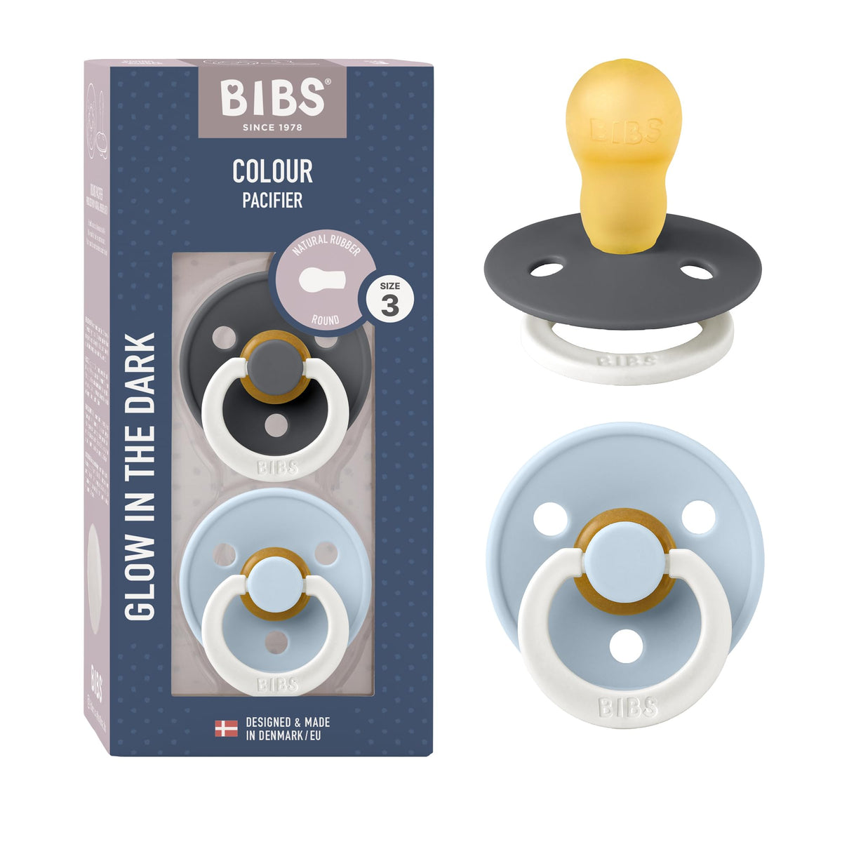 BIBS Pacifiers Colour Collection | Natural Rubber Baby Pacifier | Round Nipple | Set of 2 BPA-Free Soothers | Made in Denmark | 0+ Months (Pack of 2) | Sage/Ivory