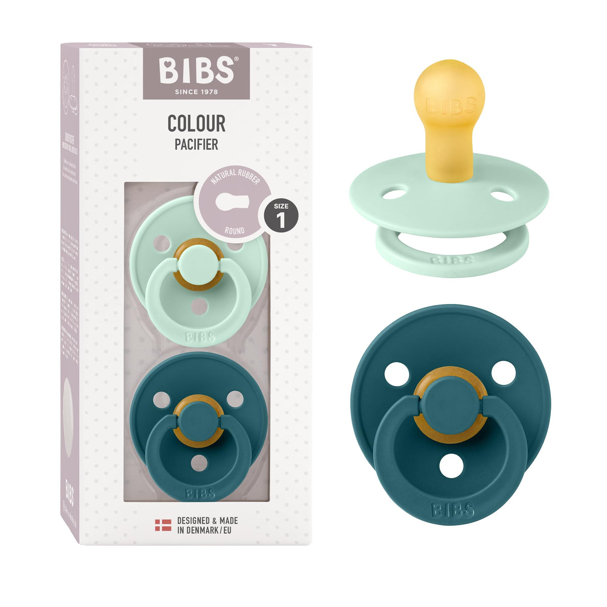 BIBS Pacifiers Colour Collection | Natural Rubber Baby Pacifier | Set of 2 BPA-Free Soothers | Made in Denmark | 0+ Months (Pack of 2) | Blush/Ivory