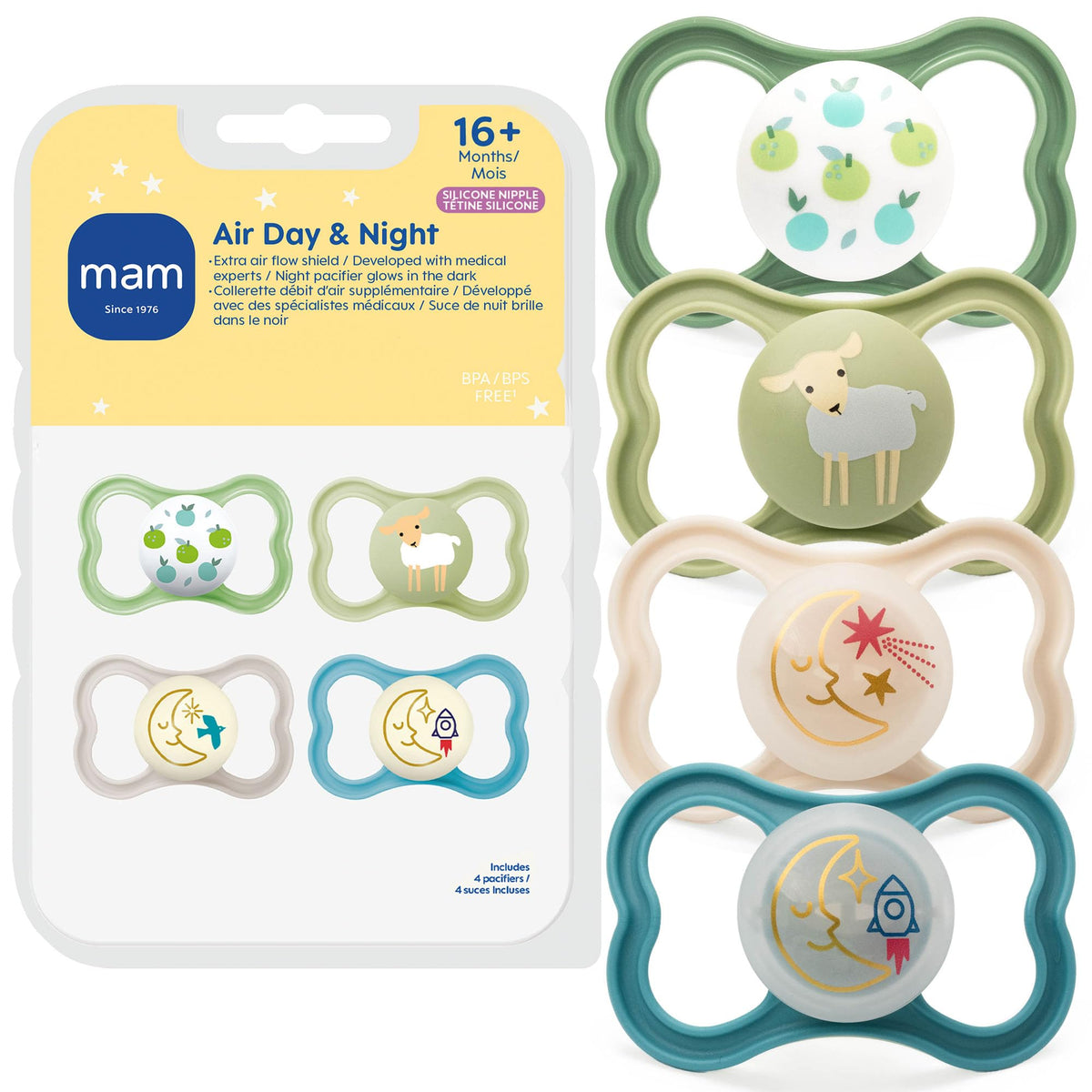 MAM Air Pacifier 16+ Months, Extra Air Flow for Sensitive Skin, 4 Pack