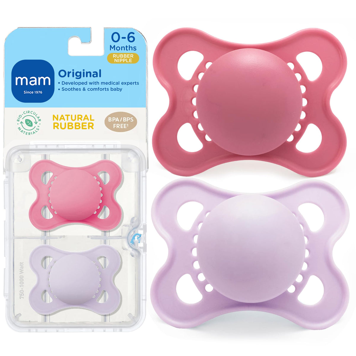 MAM Original Matte Baby Pacifier 6-16 Mths, Natural Latex Nipple, 2 Pk