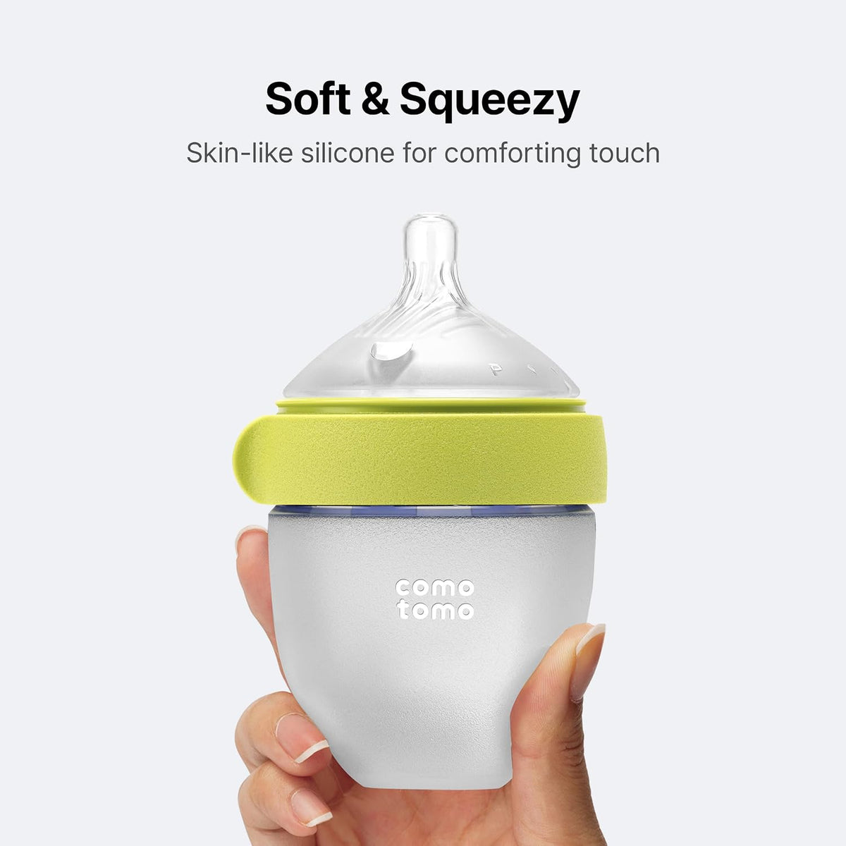 Comotomo Silicone Baby Bottle Gen 2 – 2026 Release (5oz) – True Slow-Flow Nipple for Newborn Feeding (0-3 Months) with Dual Anti Colic Vents for Breast to Bottle Transition, Green (Double Pack)