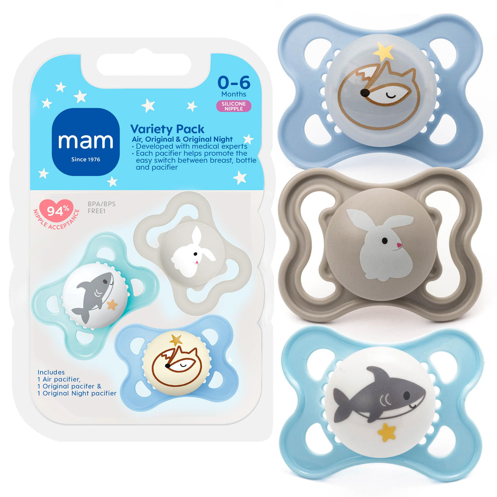 MAM Pacifier 0-6 Months Variety Pack, BPA-Free, Silicone Nipple, 3 Pack