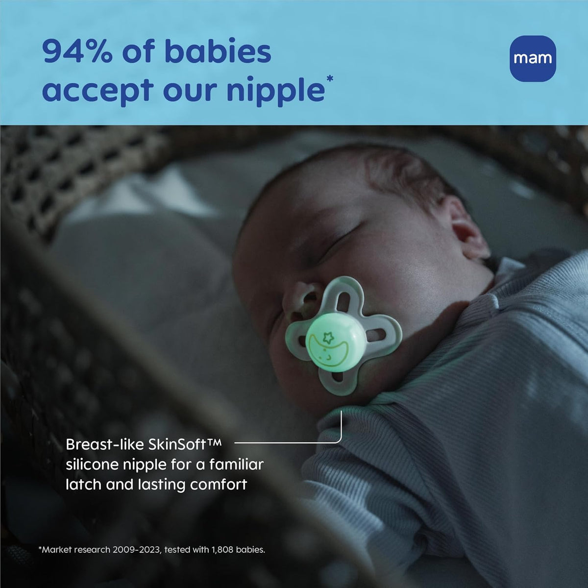 MAM Original Start Baby Pacifiers 0-3 Months, Glow in The Dark, 4 Pack