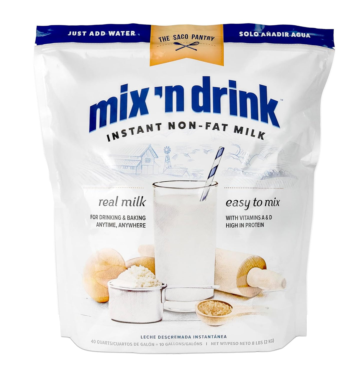 SACO Mix 'n Drink Instant Skim Milk, Fat-Free, Makes 10 Gallons