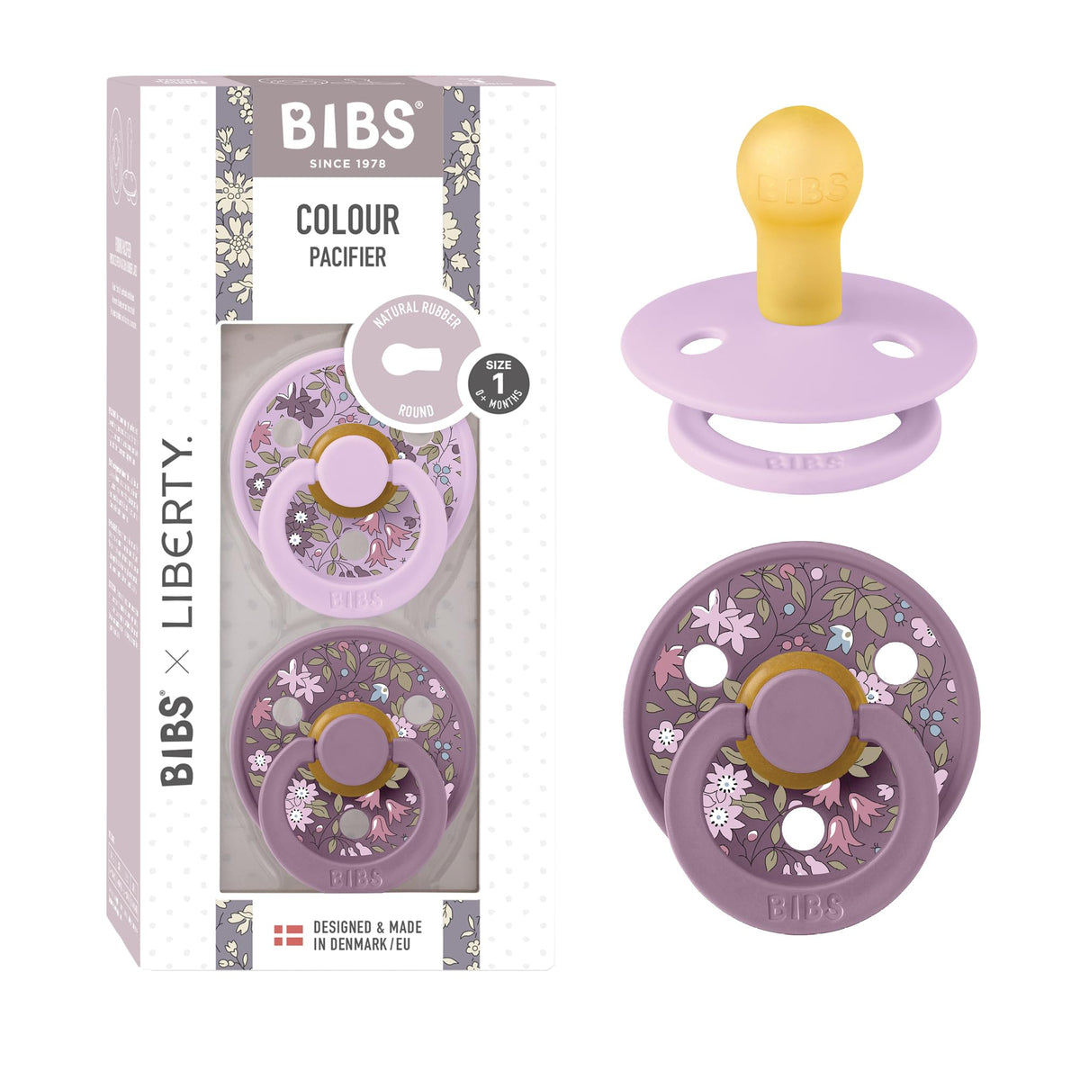 BIBS x Liberty Colour Pacifier, 0-6 Months, 2-Pack, Round, Capel Dusty Blue