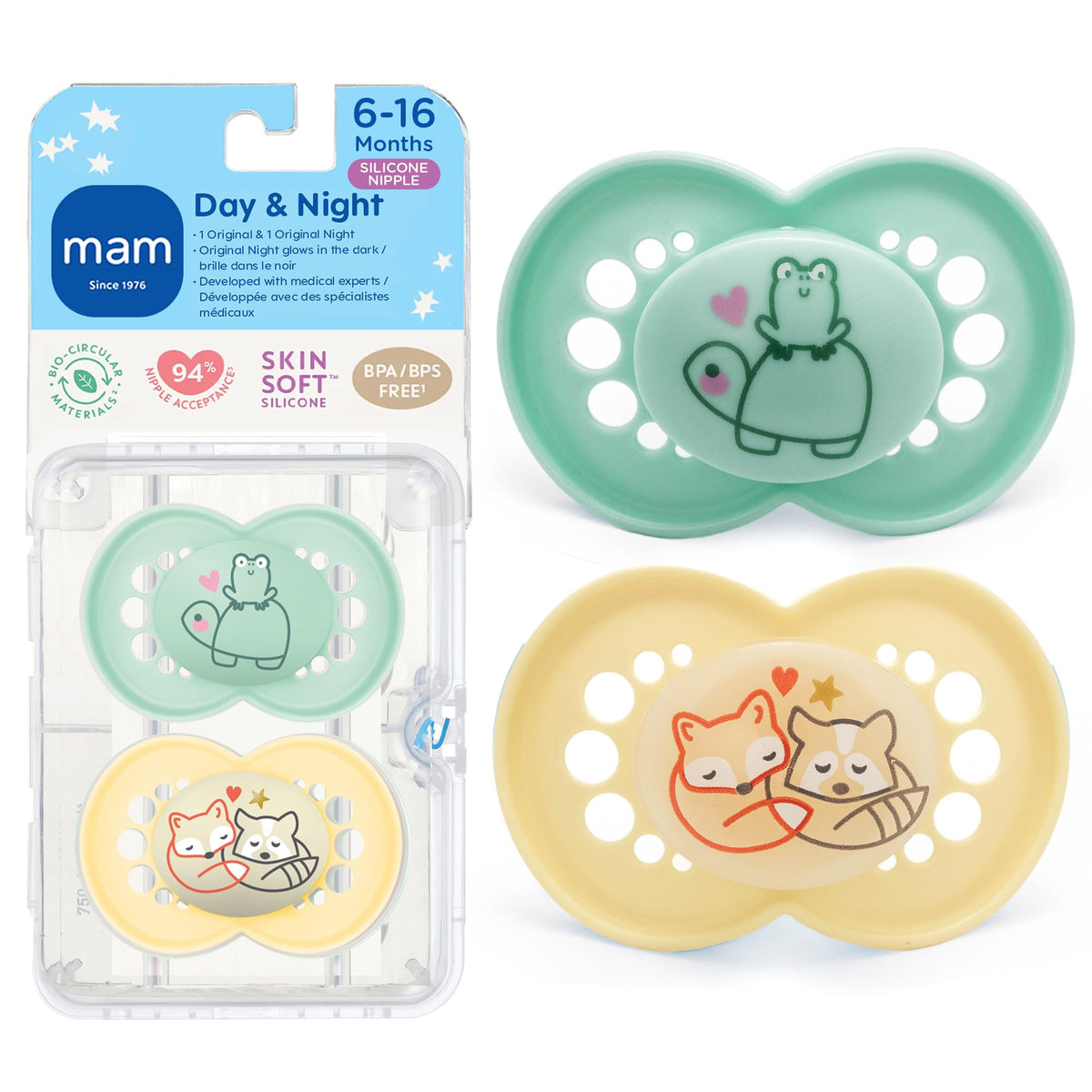 MAM Original Baby Pacifiers 6-16 Months, Glows in The Dark, 2 Pack