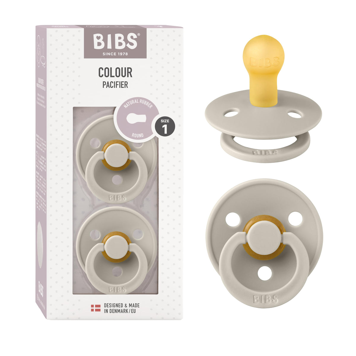 BIBS Pacifiers Colour Collection | Natural Rubber Baby Pacifier | Set of 2 BPA-Free Soothers | Made in Denmark | 0+ Months (Pack of 2) | Blush/Ivory