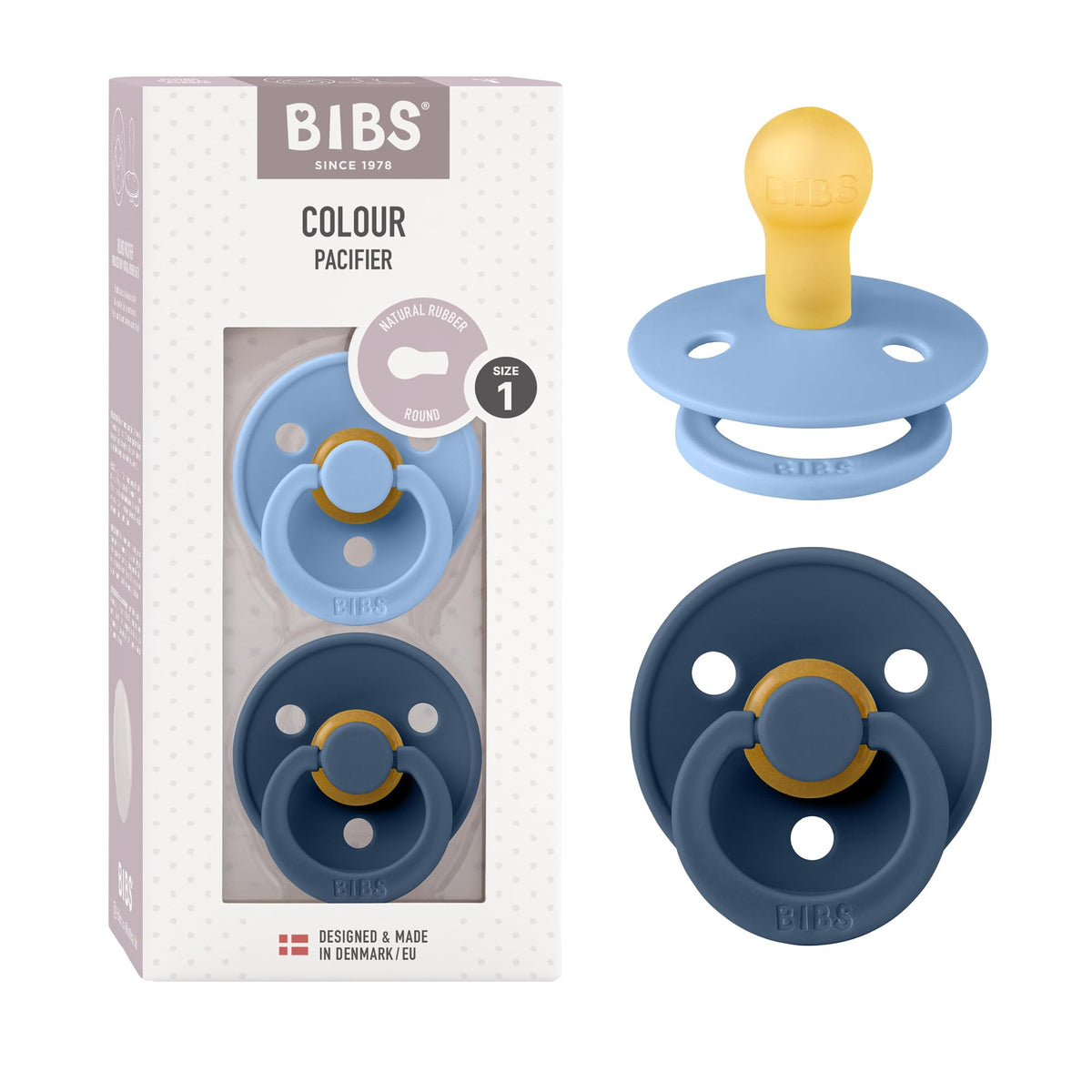 BIBS Pacifiers Colour Collection | Natural Rubber Baby Pacifier | Round Nipple | Set of 2 BPA-Free Soothers | Made in Denmark | 0+ Months (Pack of 2) | Sage/Ivory