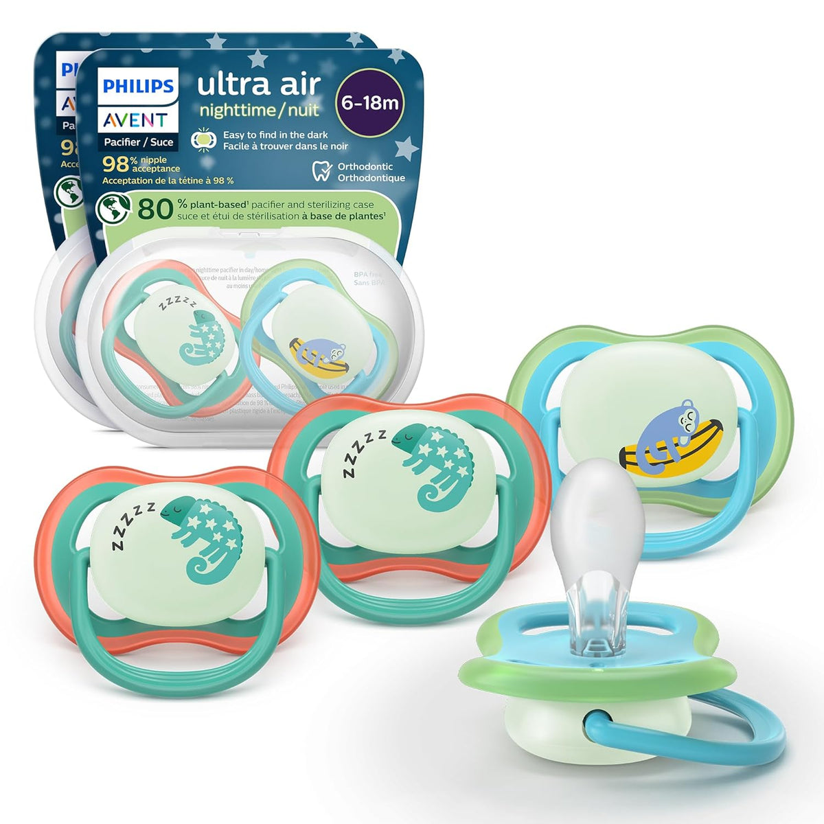 Philips Avent Ultra Air Nighttime Pacifier, 6-18 Months, BPA-Free, 4-Pack