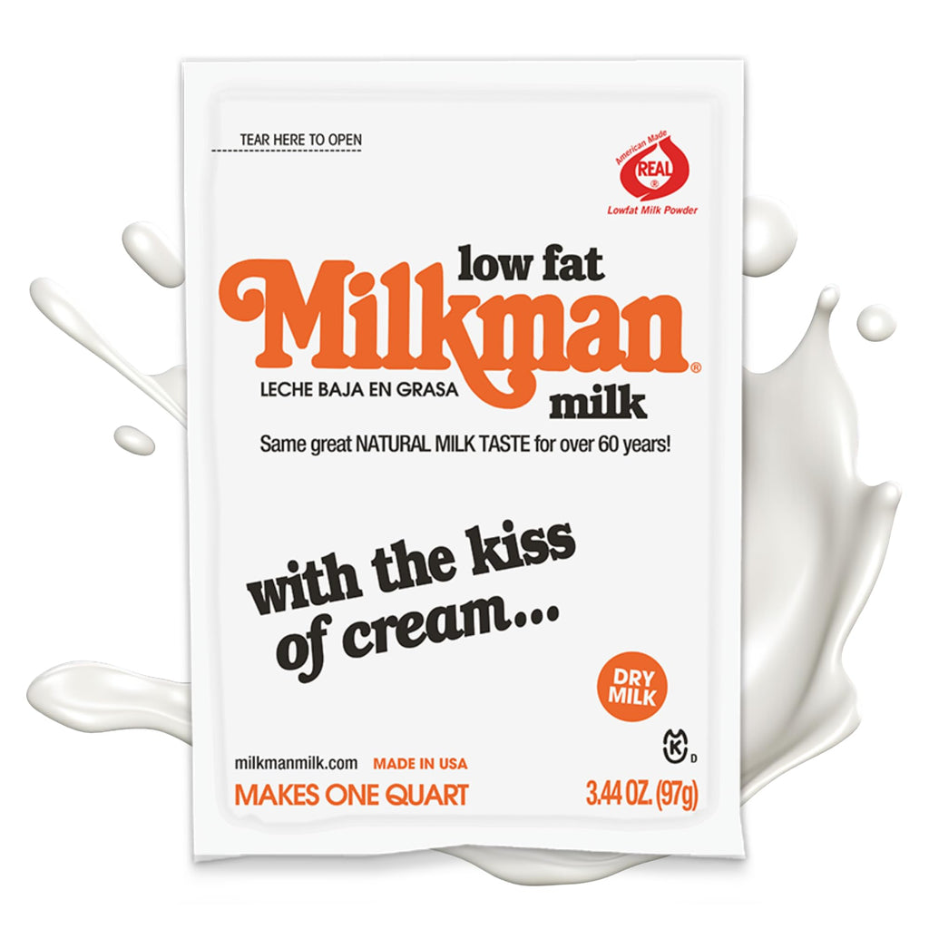 Milkman Low-Fat Milk - Instant Dry Milk Powder Packets - For Coffee, Baking, or Travel - Just Add Water, Makes One Quart - Classic, Natural Taste with the Kiss of Cream! (10 Pack)