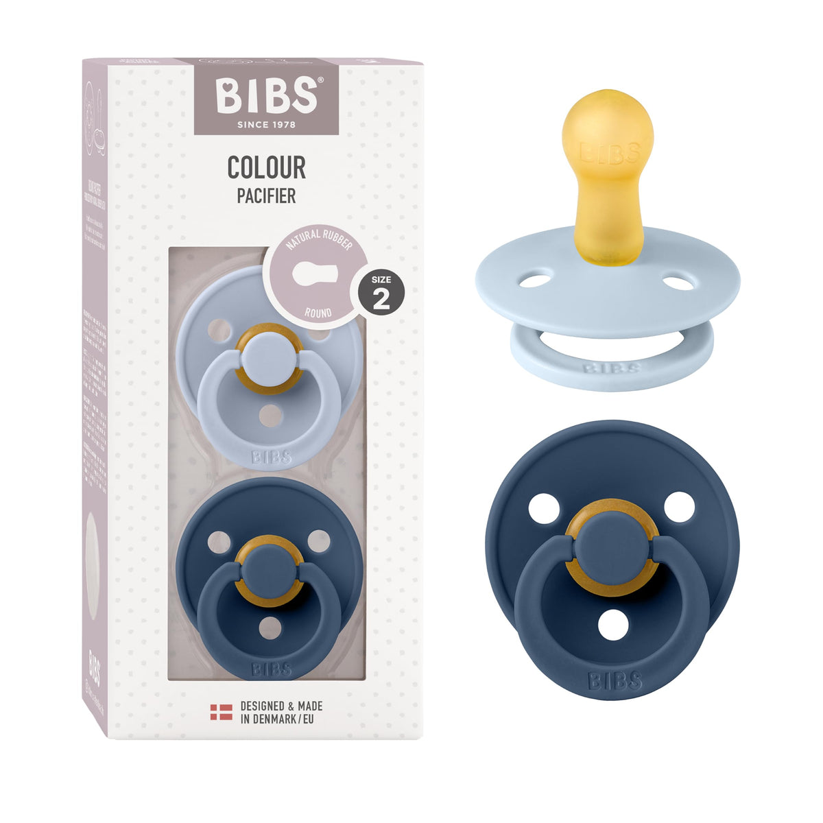 BIBS Pacifiers Colour Collection | Natural Rubber Baby Pacifier | Set of 2 BPA-Free Soothers | Made in Denmark | 0+ Months (Pack of 2) | Blush/Ivory