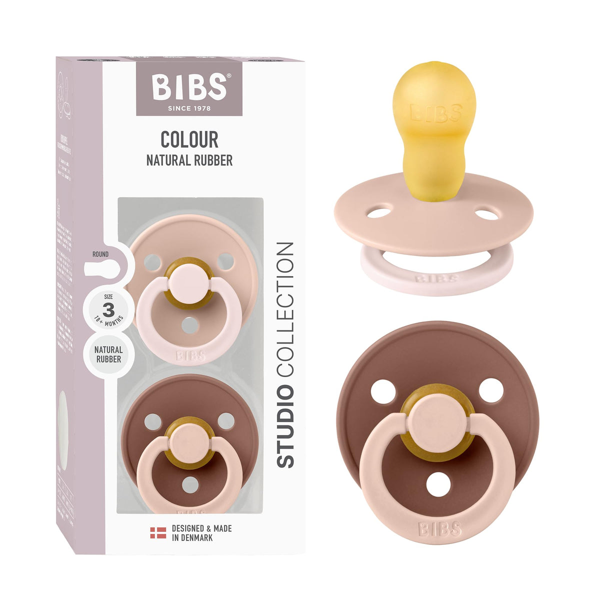 BIBS Colour Fusion Pacifier, 6-18 Months, 2-Pack, Round, Baby Blue/Petrol